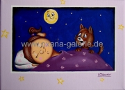 Oxana-Galerie.de Schlafendes Mädchen mit Katze in der Nacht