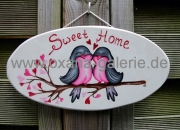 Türschild Sweet Home Verliebte Vögel auf Ast sitzend
